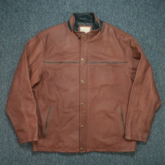 Territory Ahead Jacket Mens Extra Large Brown Leather Quilt Lined Full Zip Snap